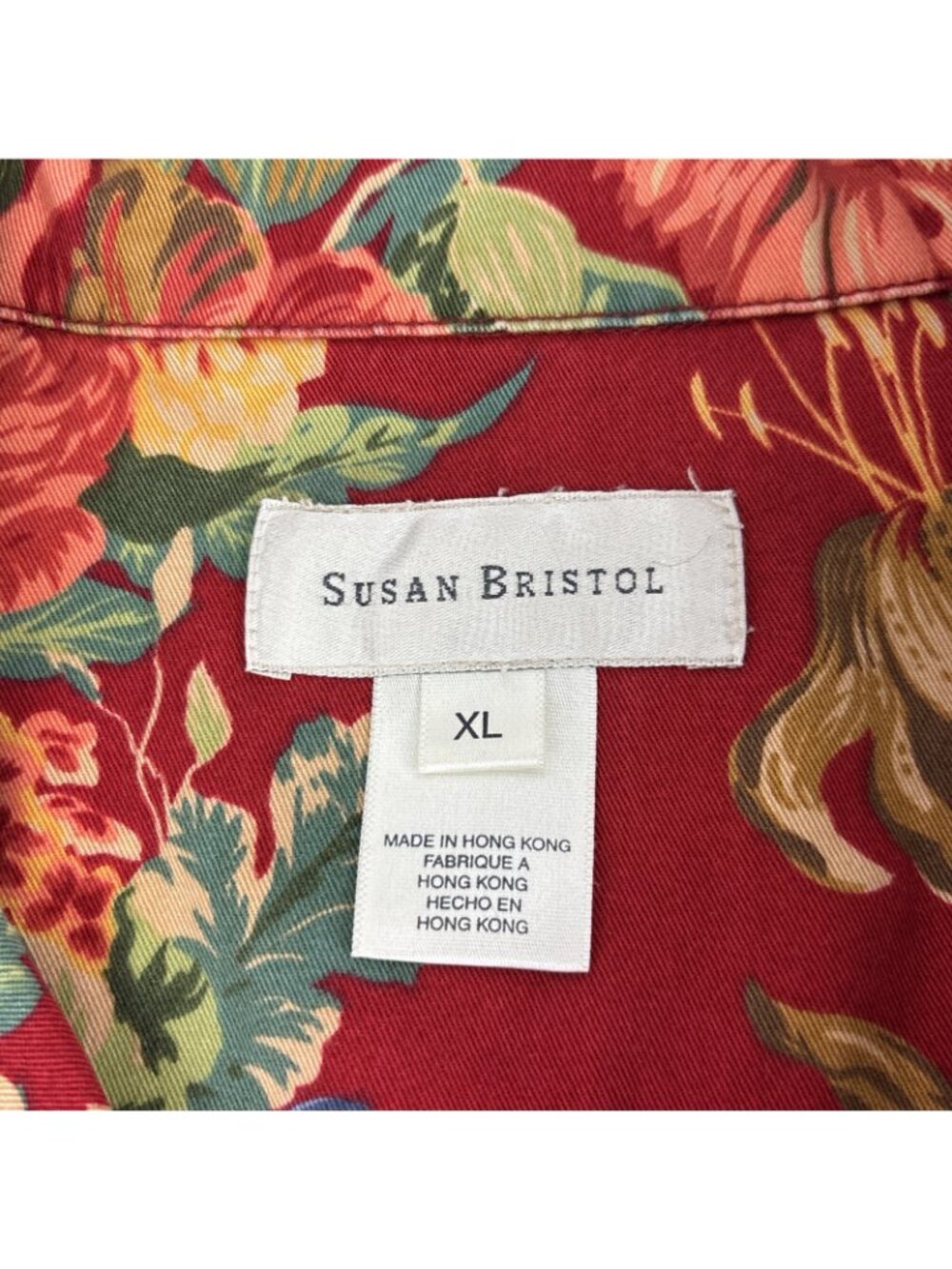 Susan Bristol Jacket Womens XL Red Floral Cotton fits like 18/20 Petite - Picture 6 of 7